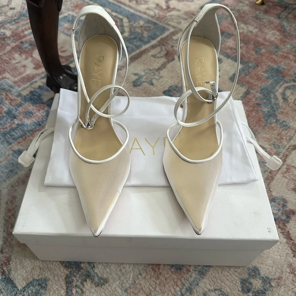 $168 Revolve RAYE White Ankle Strap Mesh Heels - Picture 3 of 8